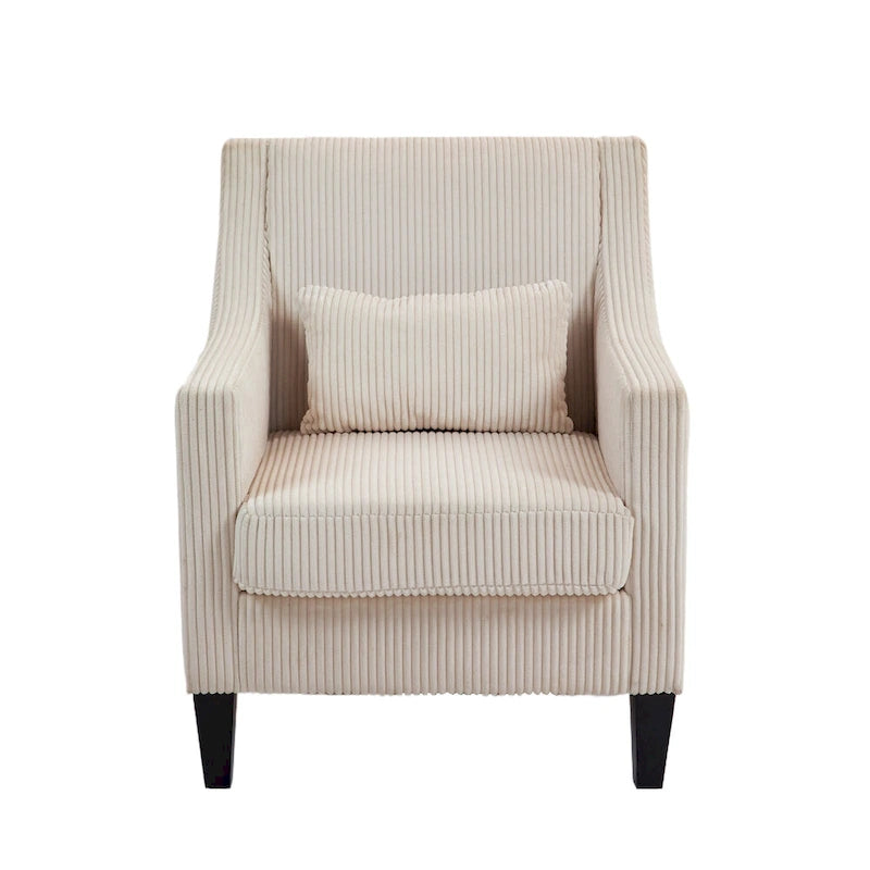 Beige Modern 26.77  Upholstered Arm Chair with Scooped Arms and Rubber Wood Legs for Living Room
