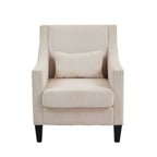 Beige Modern 26.77  Upholstered Arm Chair with Scooped Arms and Rubber Wood Legs for Living Room