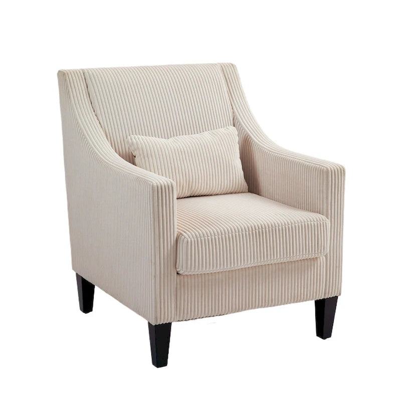 Beige Modern 26.77  Upholstered Arm Chair with Scooped Arms and Rubber Wood Legs for Living Room