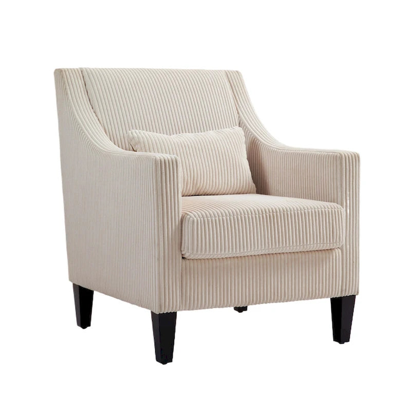 Beige Modern 26.77  Upholstered Arm Chair with Scooped Arms and Rubber Wood Legs for Living Room