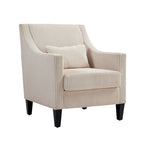 Beige Modern 26.77  Upholstered Arm Chair with Scooped Arms and Rubber Wood Legs for Living Room