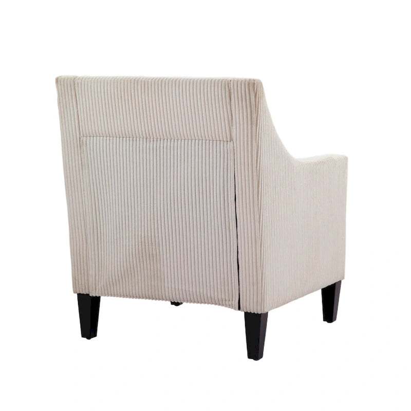Beige Modern 26.77  Upholstered Arm Chair with Scooped Arms and Rubber Wood Legs for Living Room