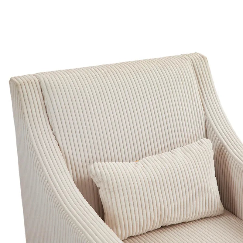 Beige Modern 26.77  Upholstered Arm Chair with Scooped Arms and Rubber Wood Legs for Living Room