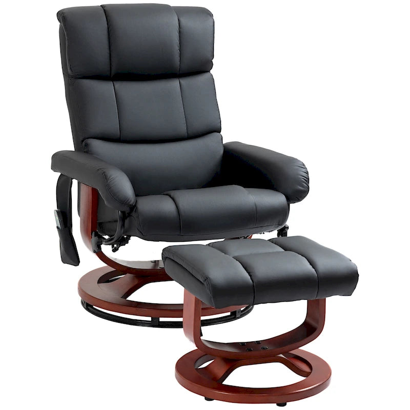 Black 28.8  High Back Swivel Recliner Chair with Ottoman