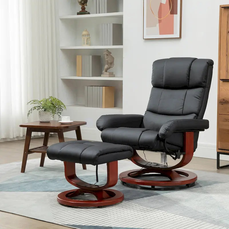 Black 28.8  High Back Swivel Recliner Chair with Ottoman