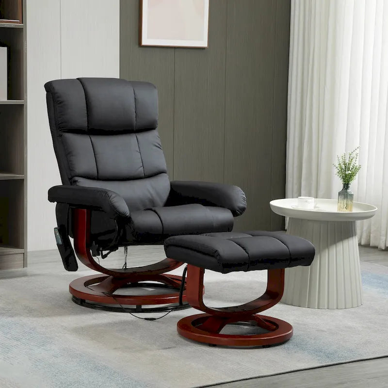 Black 28.8  High Back Swivel Recliner Chair with Ottoman