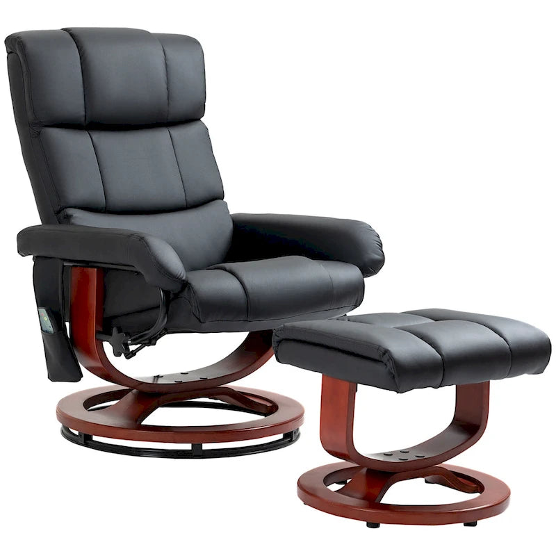 Black 28.8  High Back Swivel Recliner Chair with Ottoman