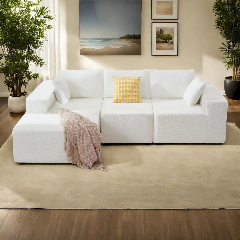 103  Fabric Modular Sectional Sofa with Deep Seats, L-Shaped Cloud Couch and Chaise, No Assembly Required
