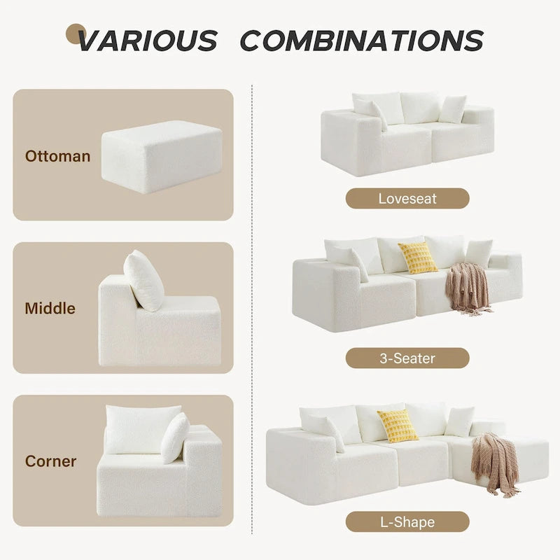 103  Fabric Modular Sectional Sofa with Deep Seats, L-Shaped Cloud Couch and Chaise, No Assembly Required