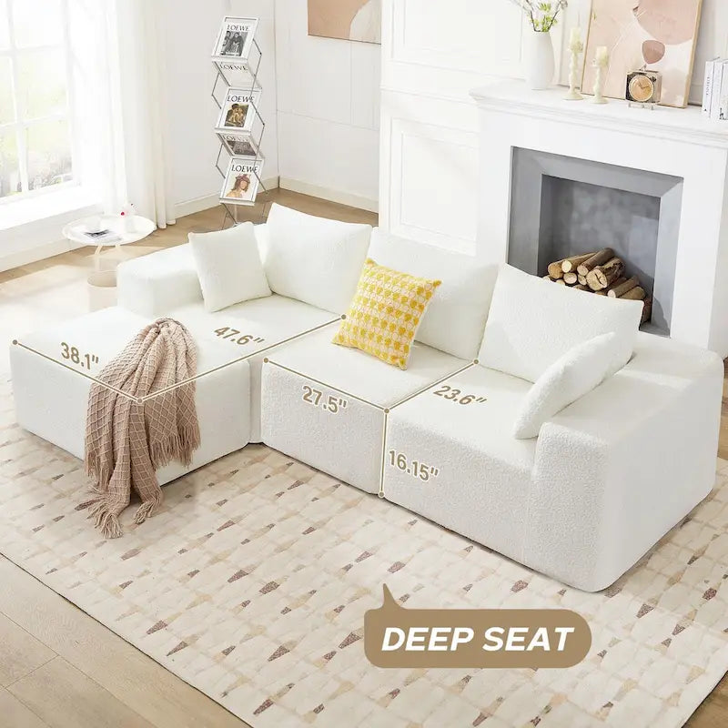 103  Fabric Modular Sectional Sofa with Deep Seats, L-Shaped Cloud Couch and Chaise, No Assembly Required