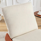 Orange+Beige Modern Corduroy Upholstered Rocker Recliner with Footrest and PU Leather Leg for Living Room, Bedroom