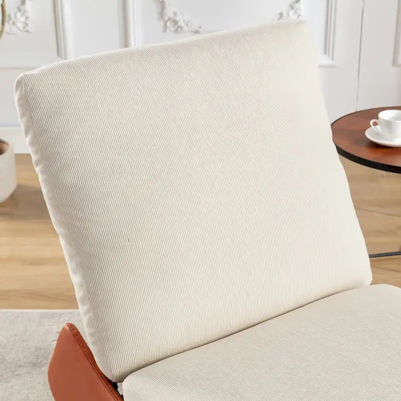 Orange+Beige Modern Corduroy Upholstered Rocker Recliner with Footrest and PU Leather Leg for Living Room, Bedroom