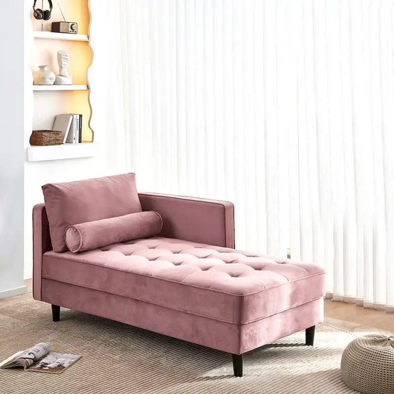 Pink 64  Velvet Tufted Chaise Lounge Chair
