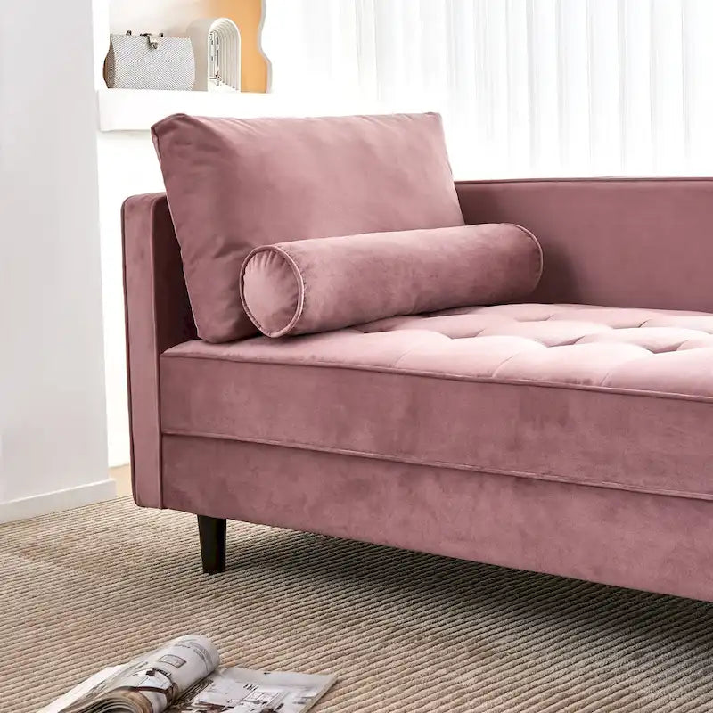 Pink 64  Velvet Tufted Chaise Lounge Chair