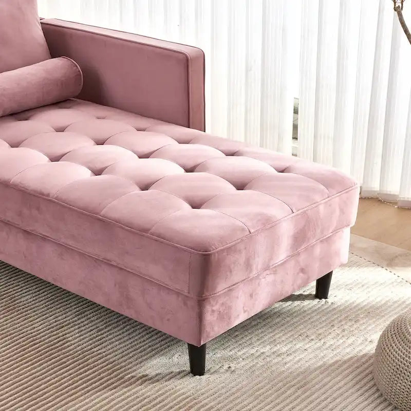 Pink 64  Velvet Tufted Chaise Lounge Chair