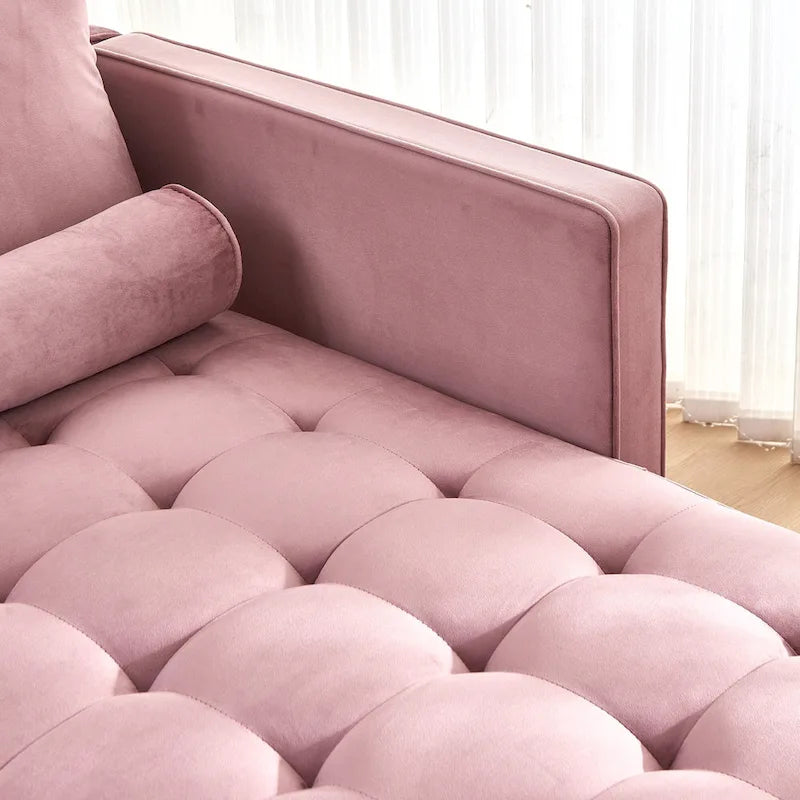 Pink 64  Velvet Tufted Chaise Lounge Chair