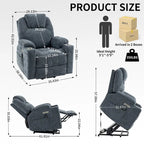 Blue Lift Recliner with 8-Point Massage, Lumbar Heating, Dual USB Ports, and Stainless Steel Cup Holders