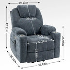 Blue Lift Recliner with 8-Point Massage, Lumbar Heating, Dual USB Ports, and Stainless Steel Cup Holders