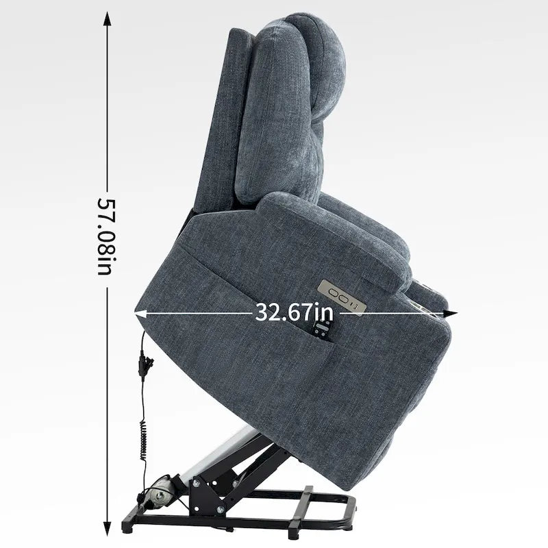 Blue Lift Recliner with 8-Point Massage, Lumbar Heating, Dual USB Ports, and Stainless Steel Cup Holders