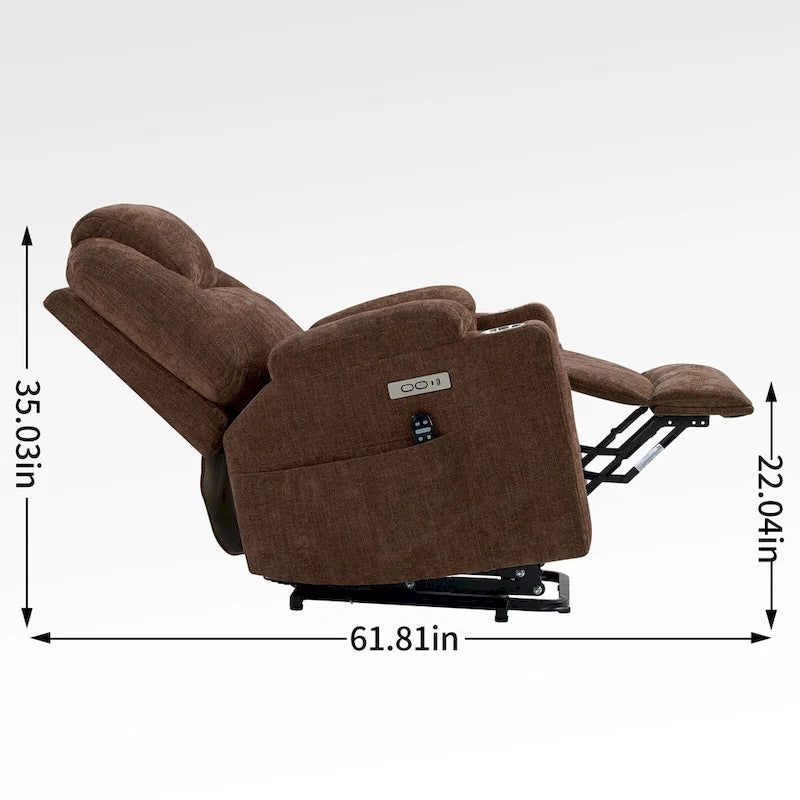Blue Lift Recliner with 8-Point Massage, Lumbar Heating, Dual USB Ports, and Stainless Steel Cup Holders