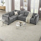 Grey 116  L-Shaped 6-Seat Sofa with Chairs and Storage