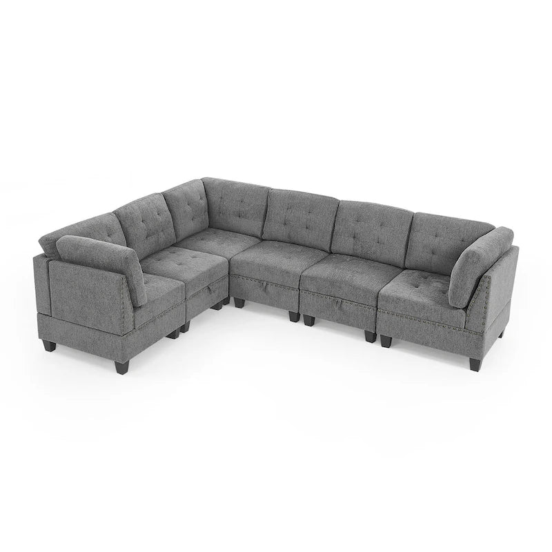 Grey 116  L-Shaped 6-Seat Sofa with Chairs and Storage