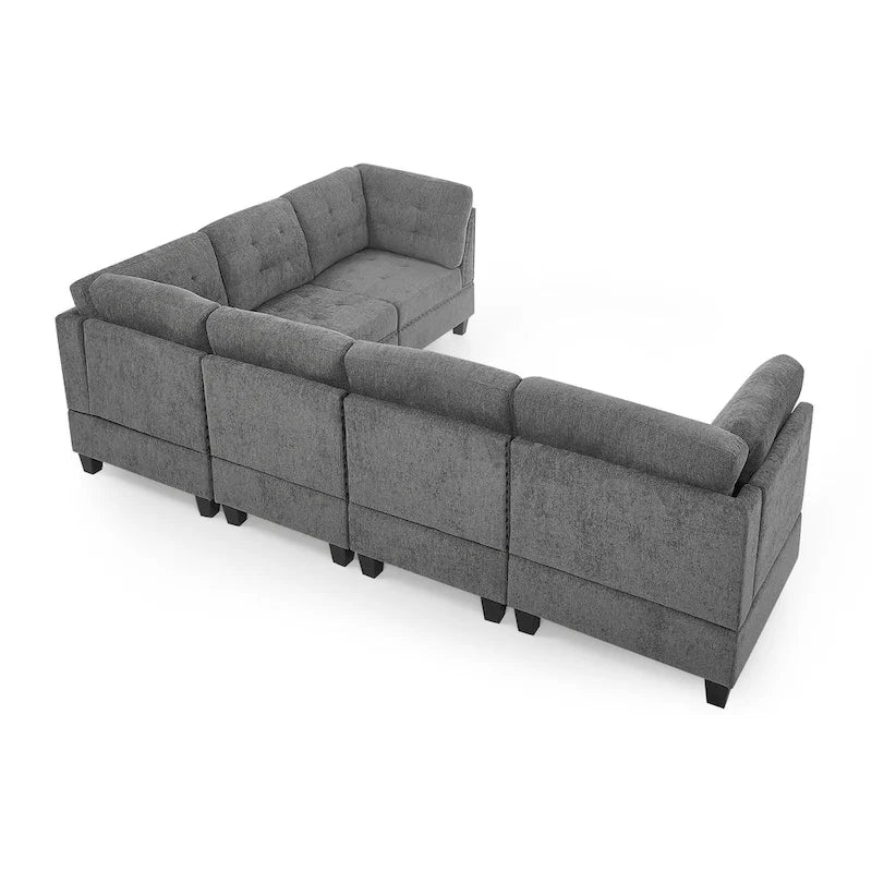 Grey 116  L-Shaped 6-Seat Sofa with Chairs and Storage