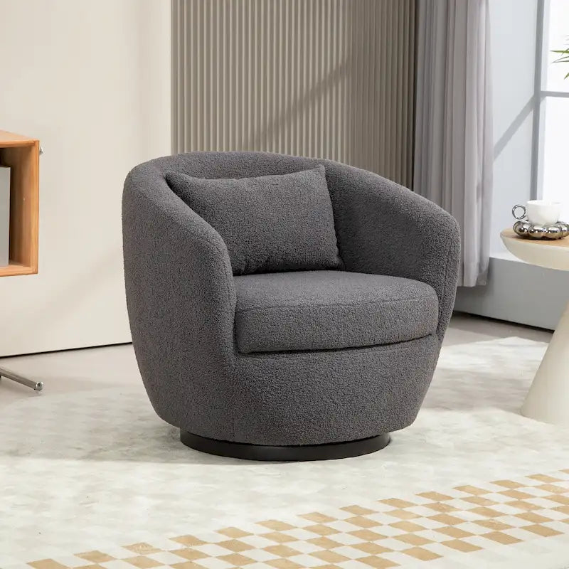 Grey 37.2  Swivel Barrel Chair with Storage