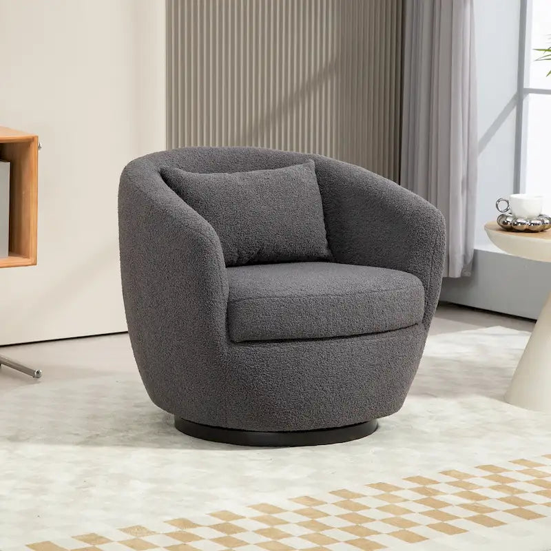 Grey 37.2  Swivel Barrel Chair with Storage