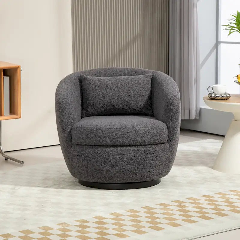 Grey 37.2  Swivel Barrel Chair with Storage