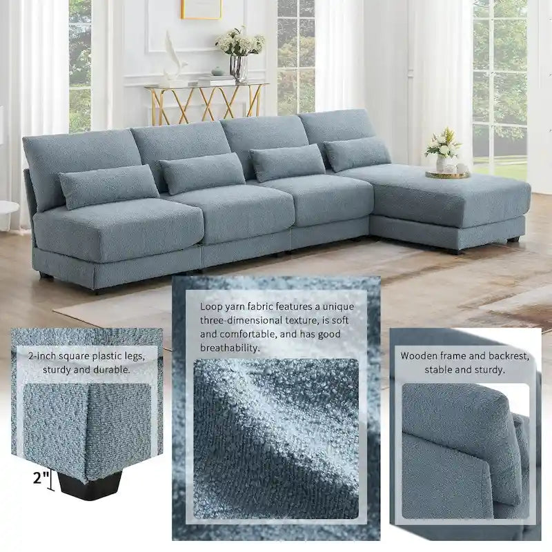 Blue 120  L-Shaped 4-Seat Sectional Sofa