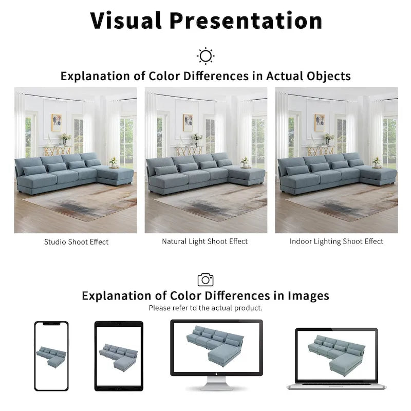 Blue 120  L-Shaped 4-Seat Sectional Sofa