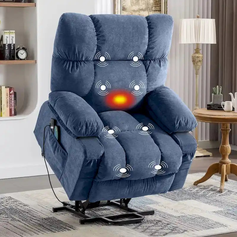 Blue Power Lift Recliner with Heat, Massage & USB Ports