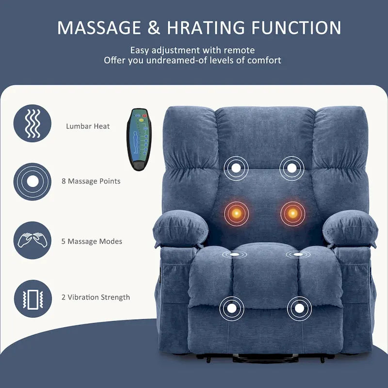 Blue Power Lift Recliner with Heat, Massage & USB Ports