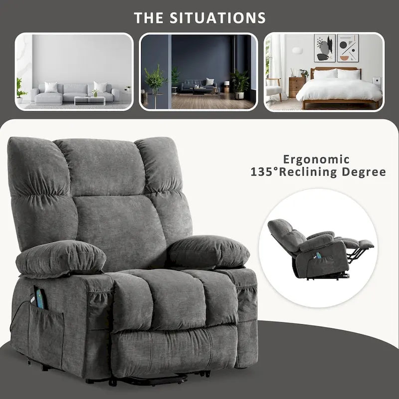 Blue Power Lift Recliner with Heat, Massage & USB Ports