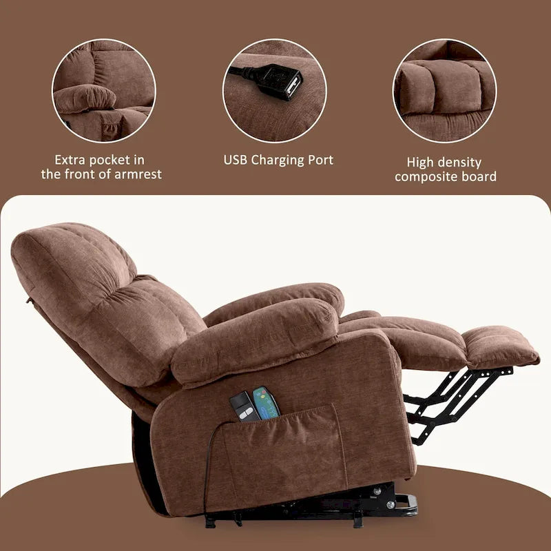 Blue Power Lift Recliner with Heat, Massage & USB Ports