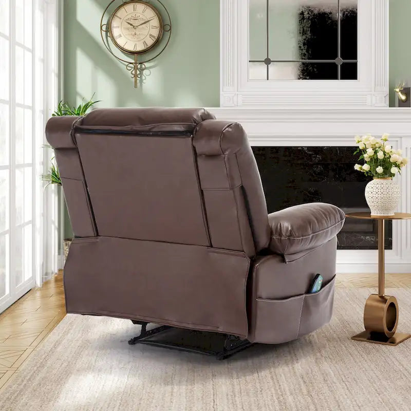 Brown Manual Leather Massage Recliner with 8-Point Vibration, Lumbar Heating, and Multi-Reclining Options