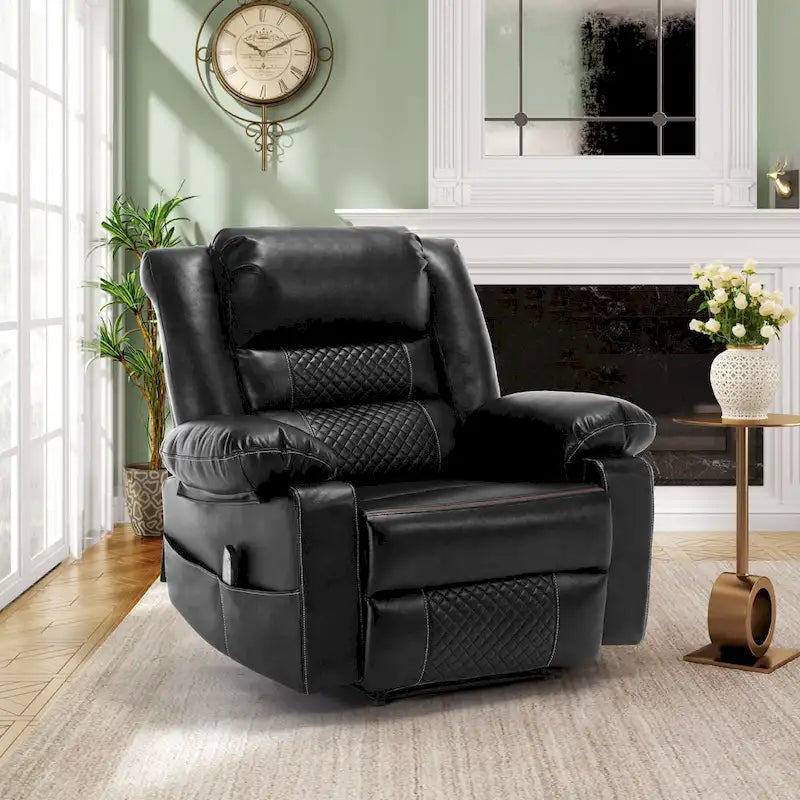 Brown Manual Leather Massage Recliner with 8-Point Vibration, Lumbar Heating, and Multi-Reclining Options