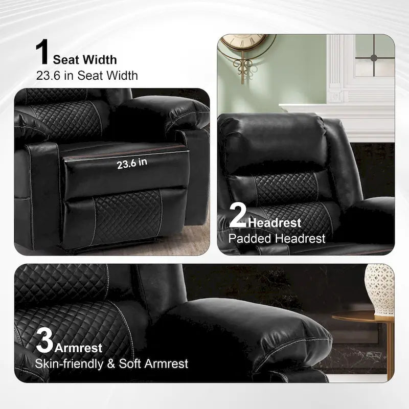 Brown Manual Leather Massage Recliner with 8-Point Vibration, Lumbar Heating, and Multi-Reclining Options
