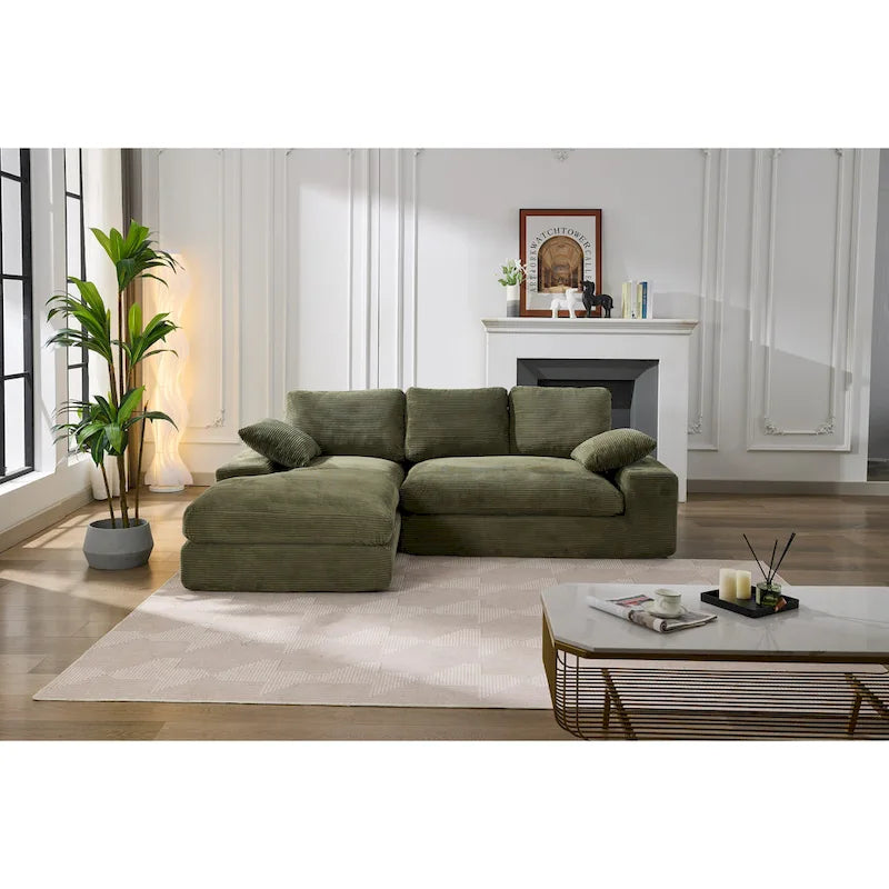 Green 98.4  L-Shaped 4-Seater Modular Sectional Sofa with Chaise, Modern Design, and Comfortable High-Resilience Foam Cushions