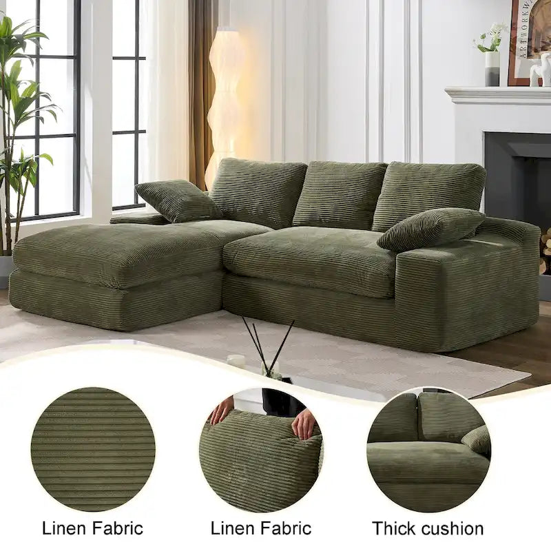 Green 98.4  L-Shaped 4-Seater Modular Sectional Sofa with Chaise, Modern Design, and Comfortable High-Resilience Foam Cushions