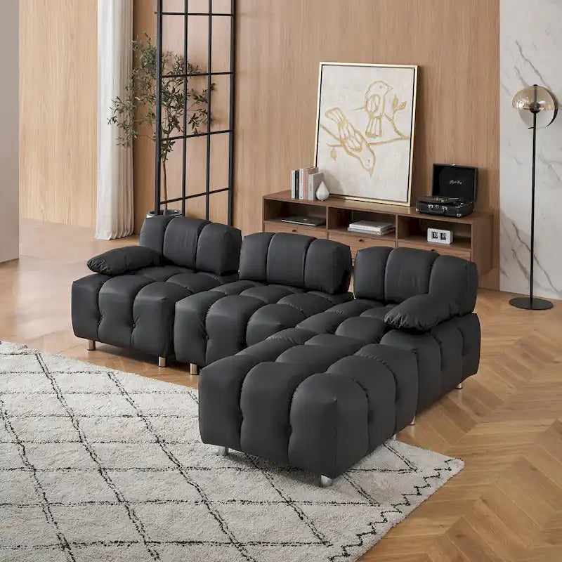 90.6  Foldable 3 Seater Sofa with Chaise, Waterproof, Stain-Resistant, and Cat Scratch-Proof
