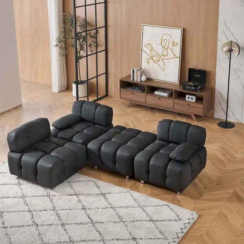 90.6  Foldable 3 Seater Sofa with Chaise, Waterproof, Stain-Resistant, and Cat Scratch-Proof