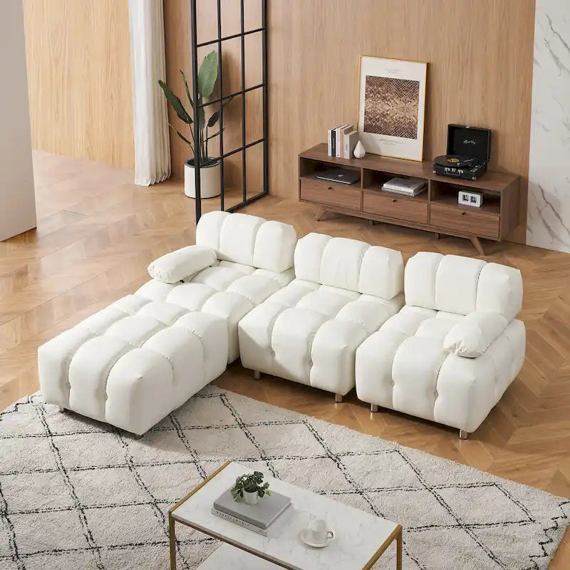 90.6  Foldable 3 Seater Sofa with Chaise, Waterproof, Stain-Resistant, and Cat Scratch-Proof