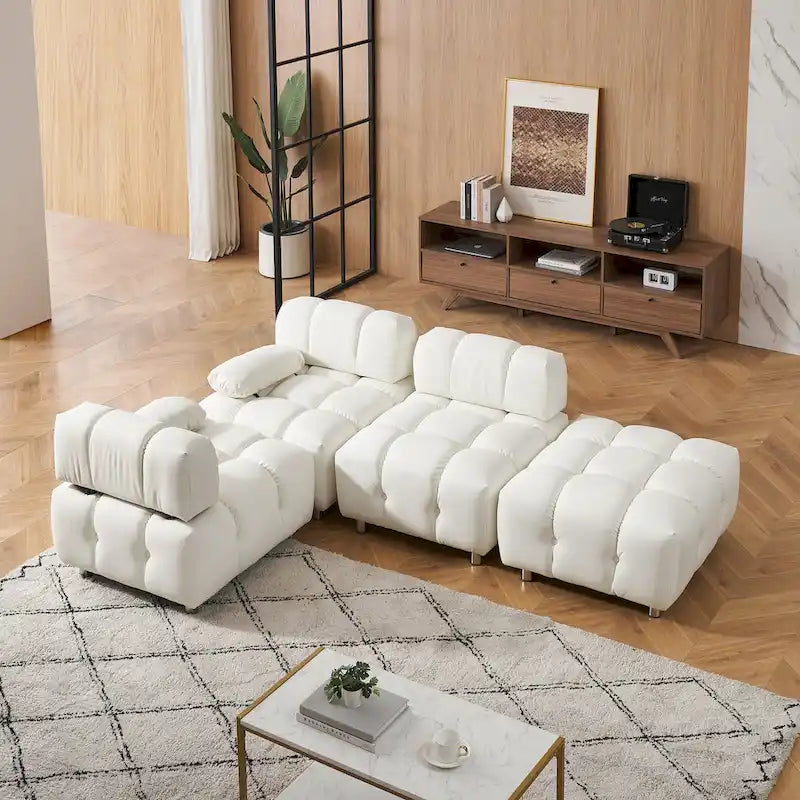 90.6  Foldable 3 Seater Sofa with Chaise, Waterproof, Stain-Resistant, and Cat Scratch-Proof
