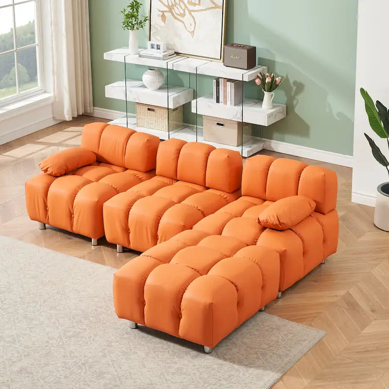 90.6  Foldable 3 Seater Sofa with Chaise, Waterproof, Stain-Resistant, and Cat Scratch-Proof