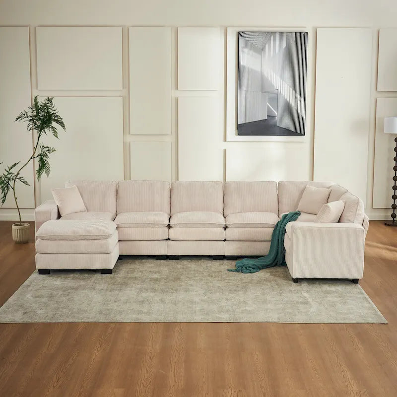 White 118.1  Luxurious U-Shaped 6-Seater Sofa