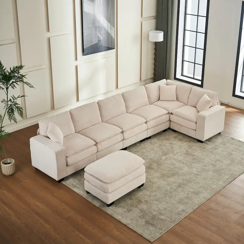 White 118.1  Luxurious U-Shaped 6-Seater Sofa