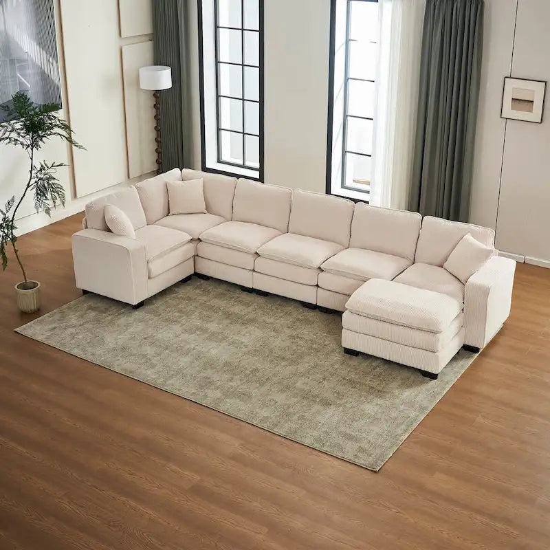 White 118.1  Luxurious U-Shaped 6-Seater Sofa