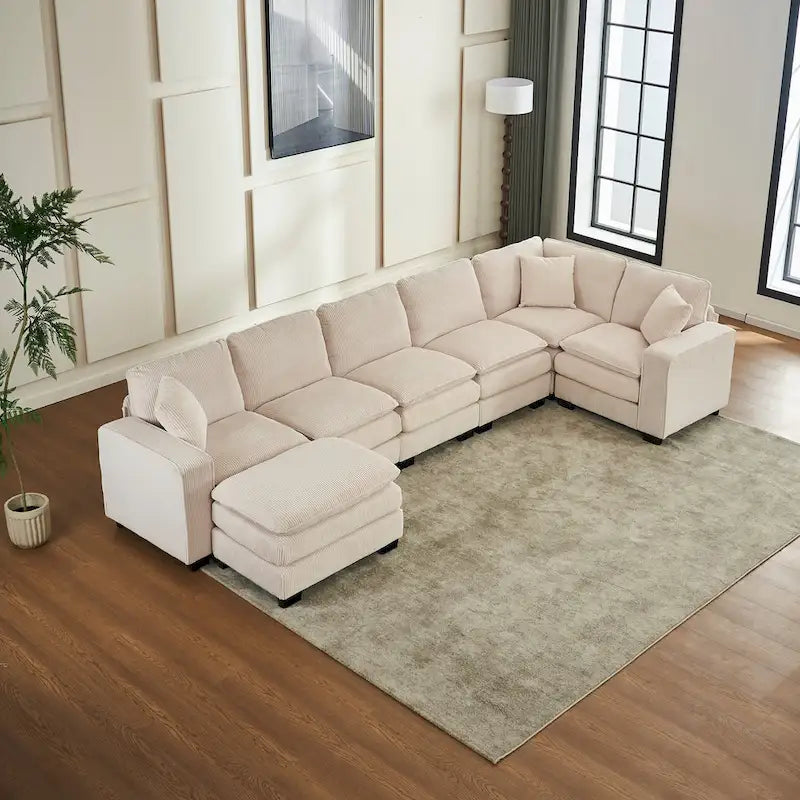 White 118.1  Luxurious U-Shaped 6-Seater Sofa
